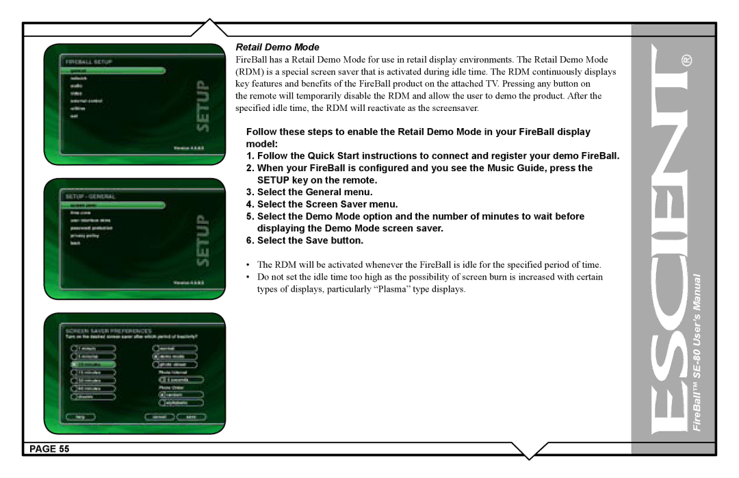 Escient SE-80 user manual Retail Demo Mode 