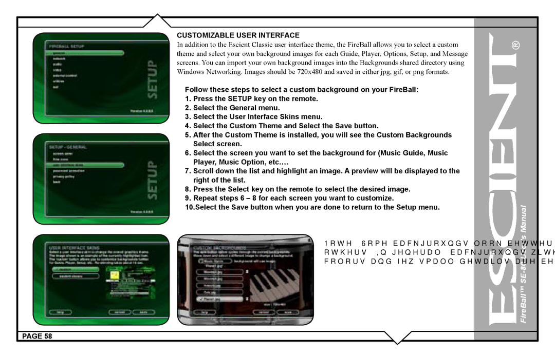 Escient SE-80 user manual Customizable User Interface 