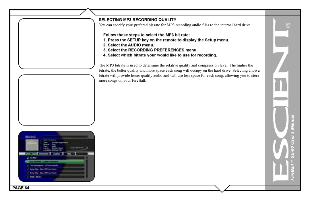 Escient user manual FireBall SE-80 User’s Manual 