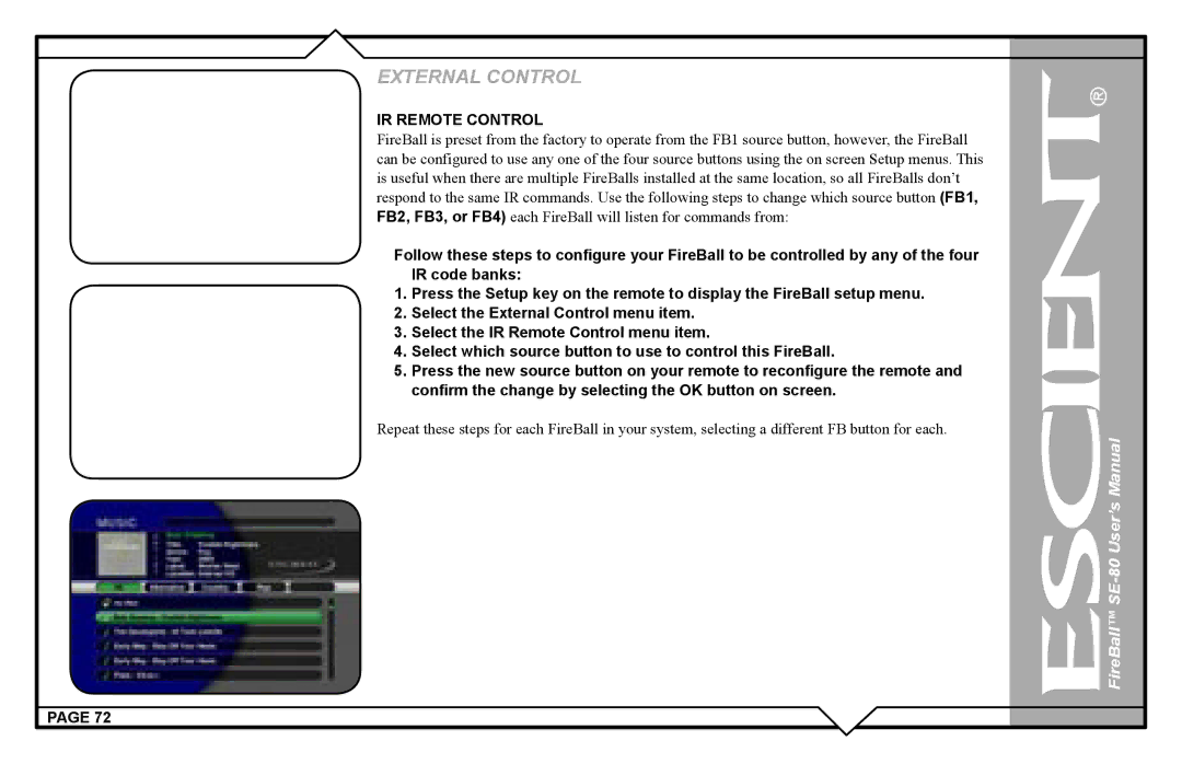 Escient SE-80 user manual IR Remote Control 