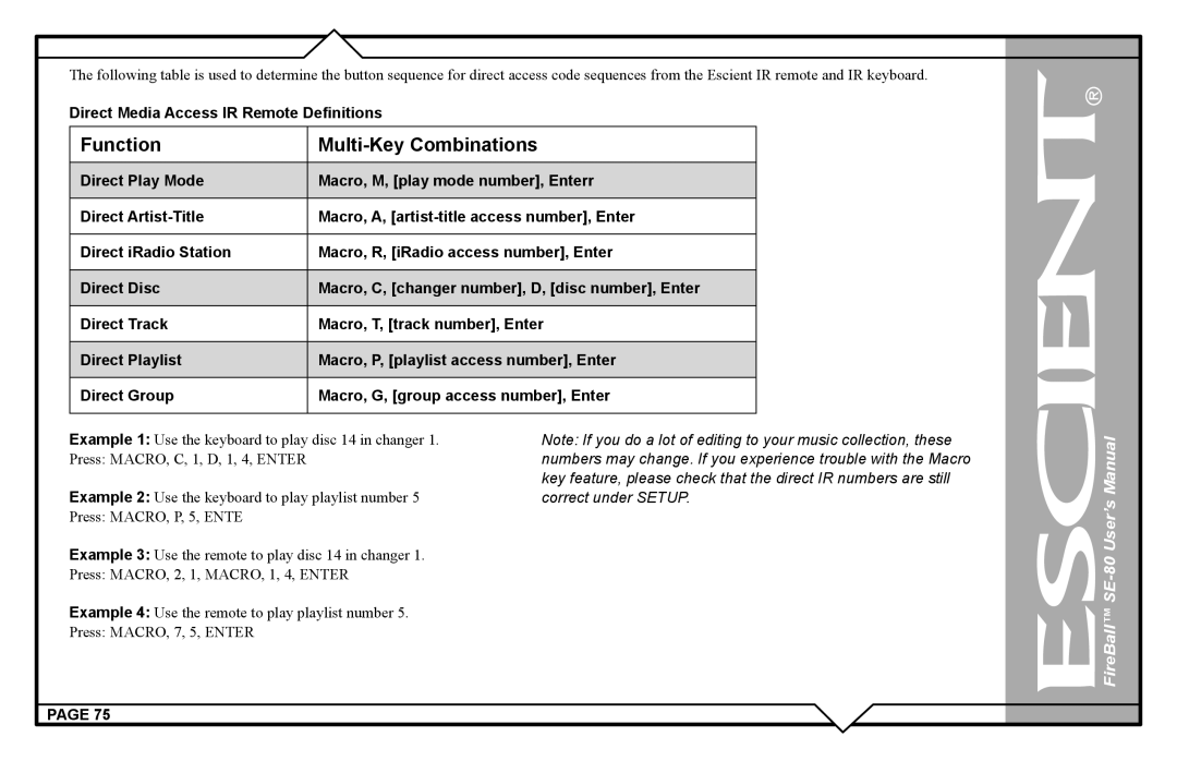 Escient SE-80 user manual Correct under Setup 