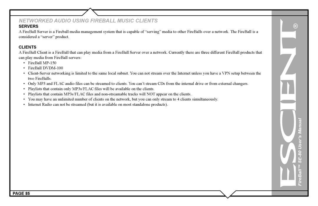 Escient SE-80 user manual Servers, Clients 