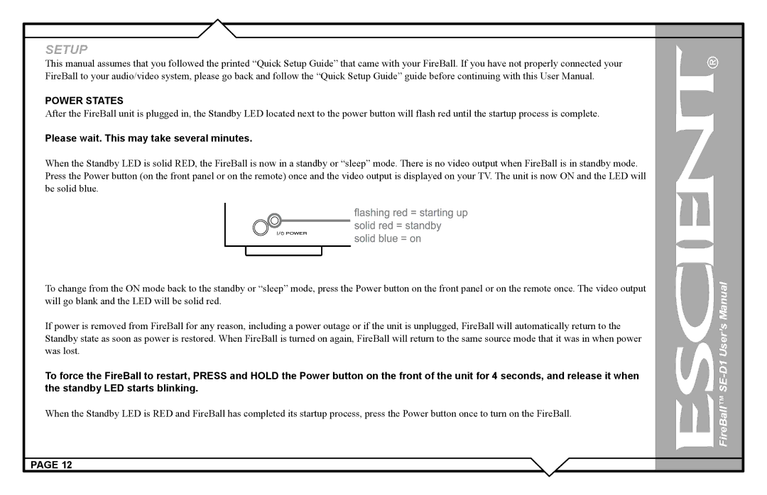 Escient SE-D1 user manual Power States, Please wait. This may take several minutes 