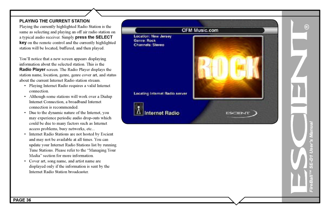 Escient SE-D1 user manual Playing the Current Station 