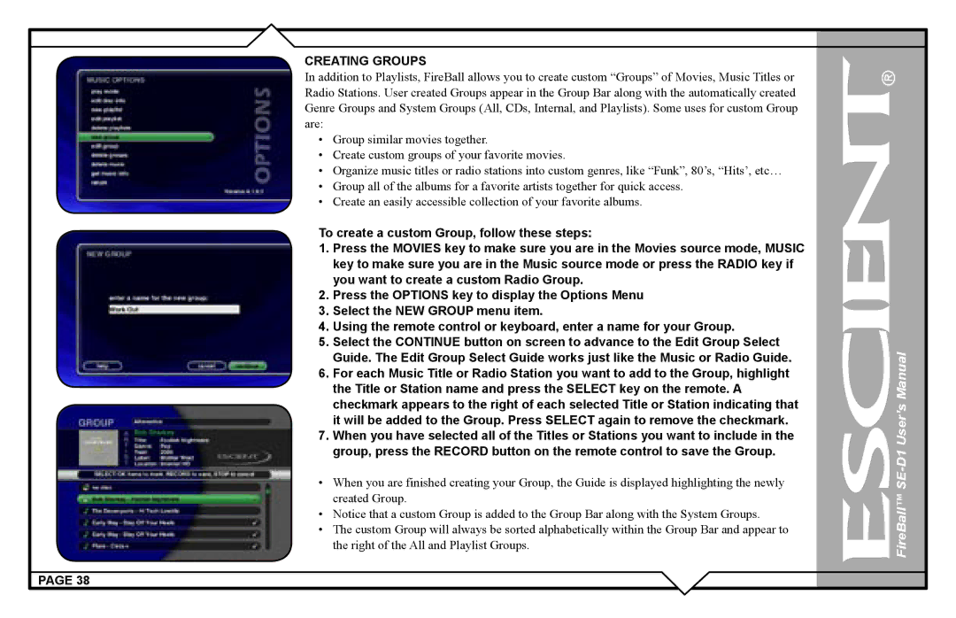 Escient SE-D1 user manual Creating Groups 