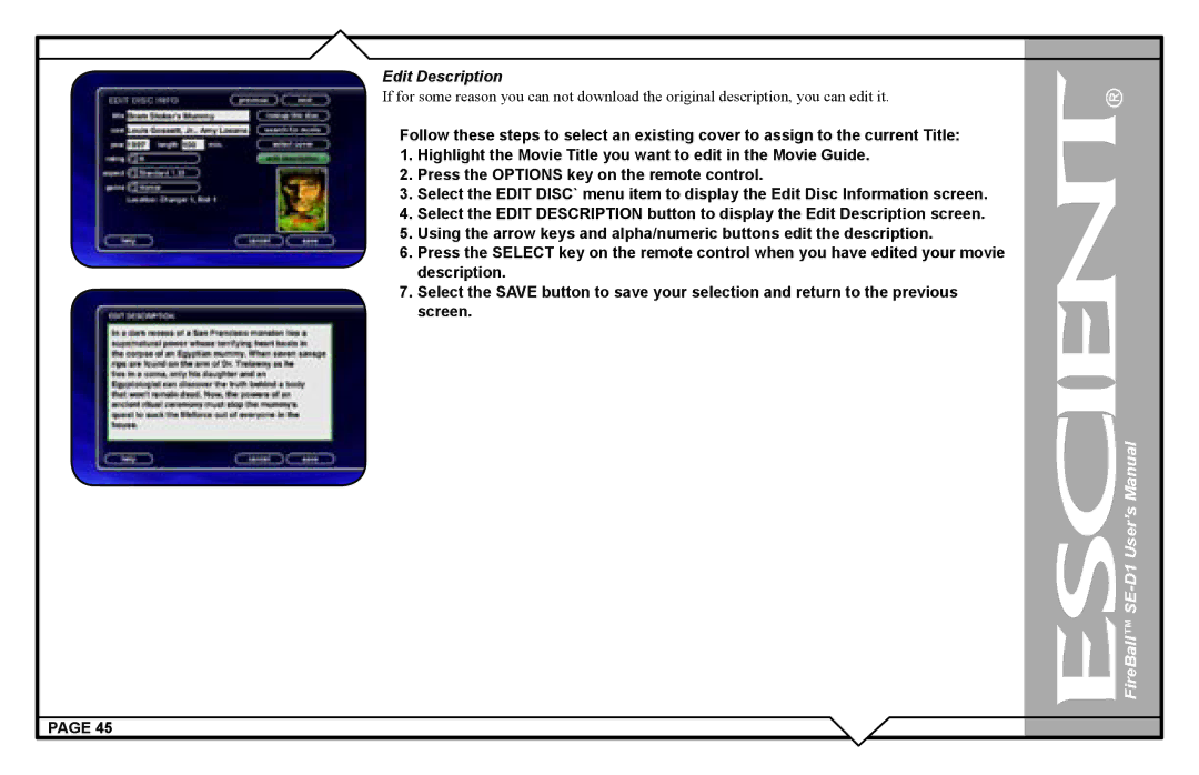 Escient SE-D1 user manual Edit Description 