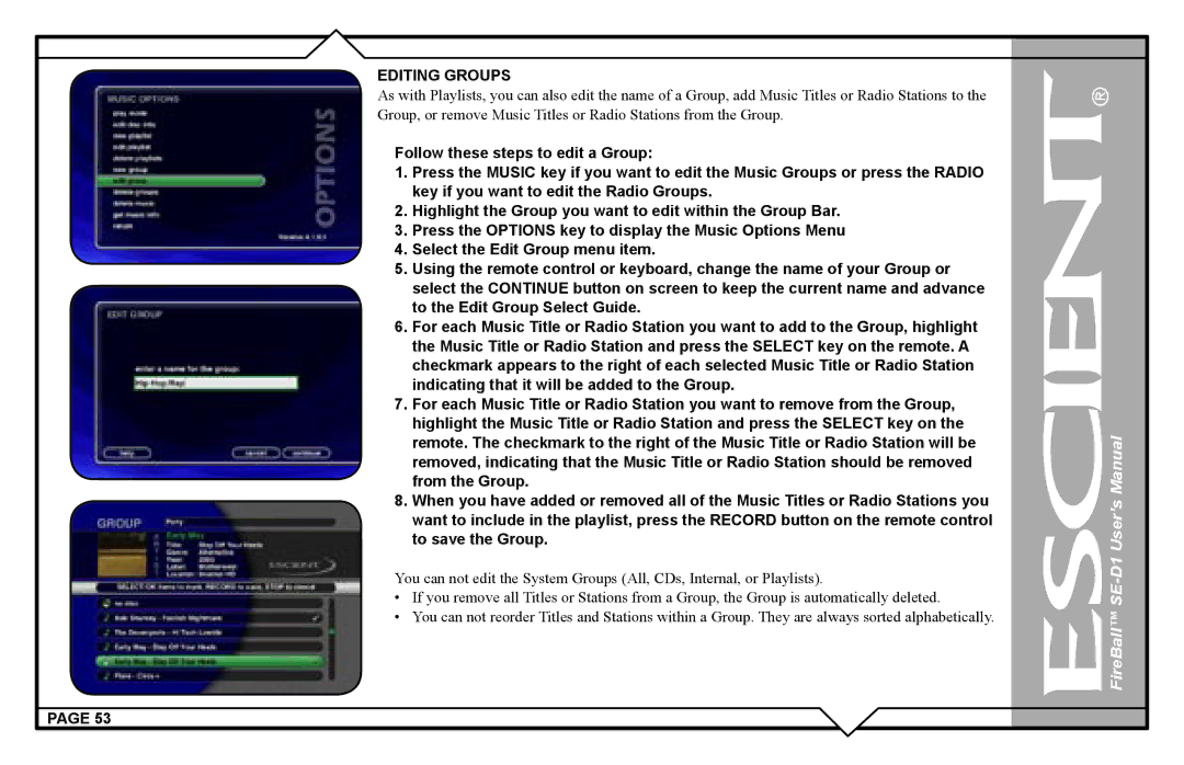 Escient SE-D1 user manual Editing Groups 