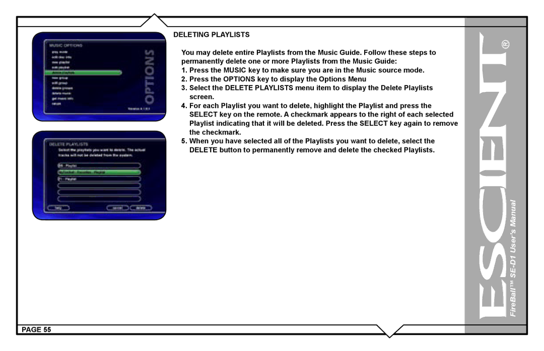 Escient SE-D1 user manual Deleting Playlists 