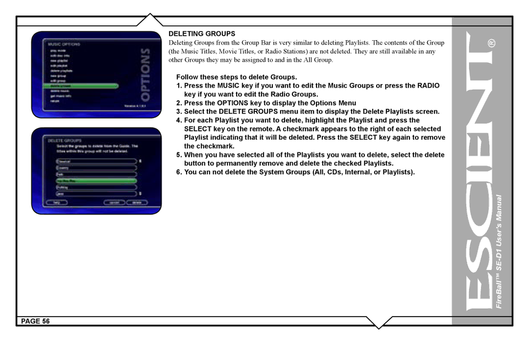 Escient SE-D1 user manual Deleting Groups 