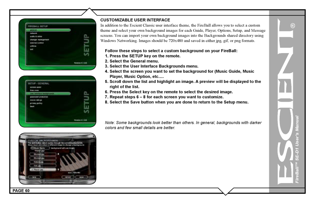 Escient SE-D1 user manual Customizable User Interface 