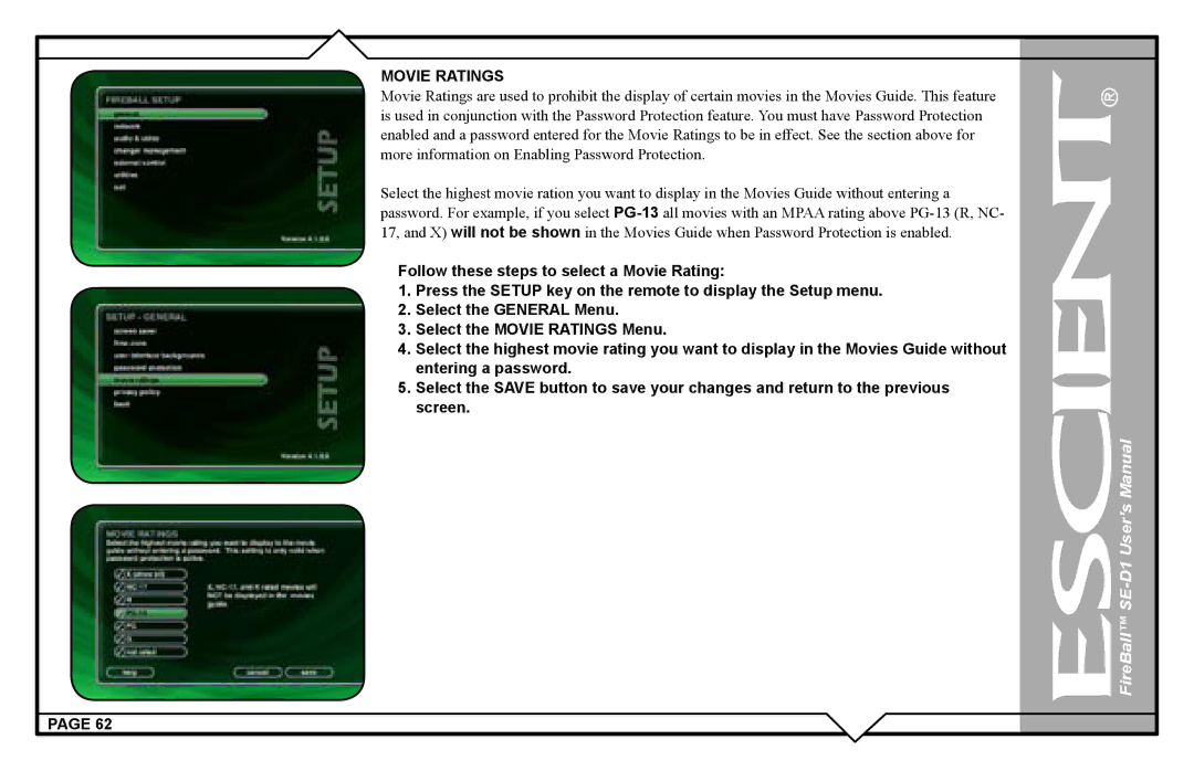 Escient SE-D1 user manual Movie Ratings 