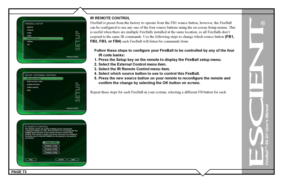 Escient SE-D1 user manual IR Remote Control 