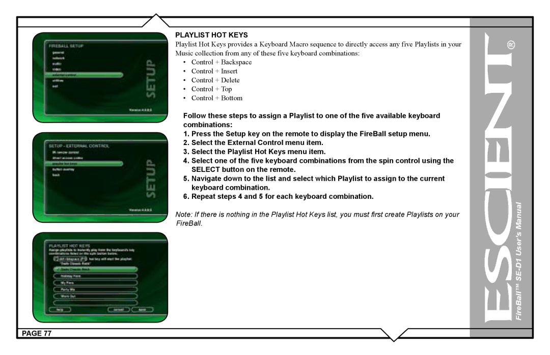 Escient SE-D1 user manual FireBall 