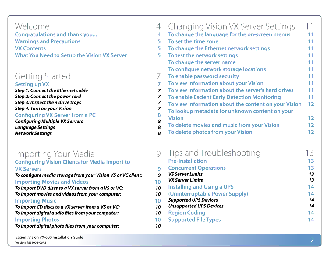 Escient VX manual Welcome, Getting Started 