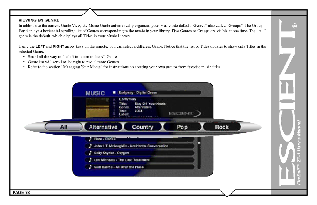 Escient ZP-'1 user manual Viewing by Genre 