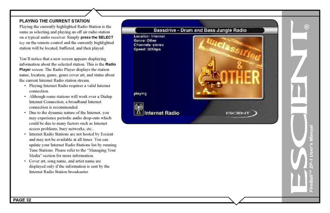 Escient ZP-'1 user manual Playing the Current Station 