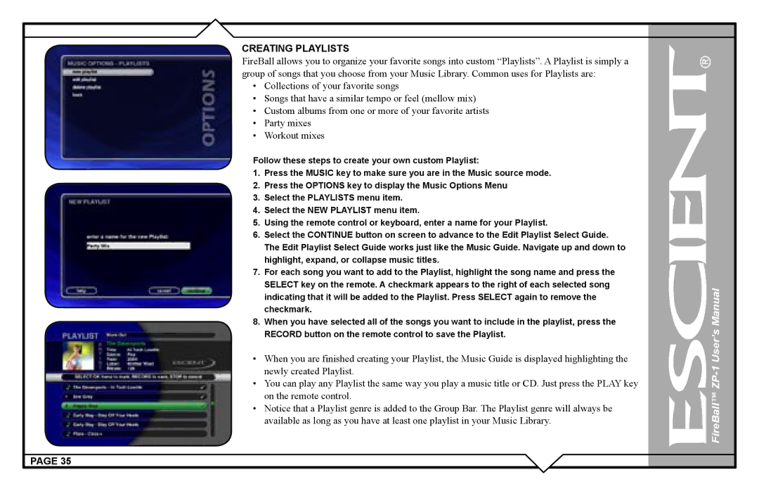 Escient ZP-'1 user manual Creating Playlists 