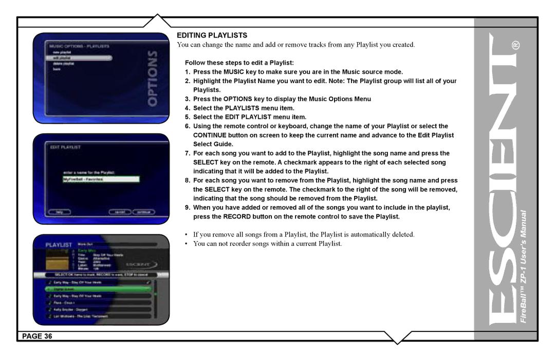 Escient ZP-'1 user manual Editing Playlists 