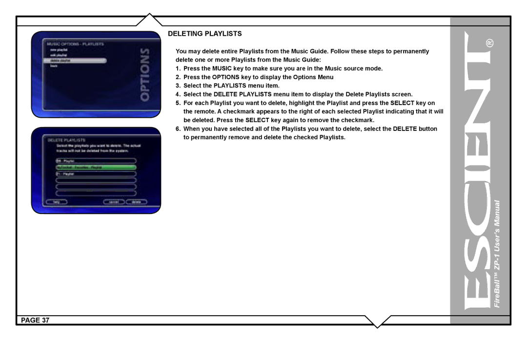 Escient ZP-'1 user manual Deleting Playlists 