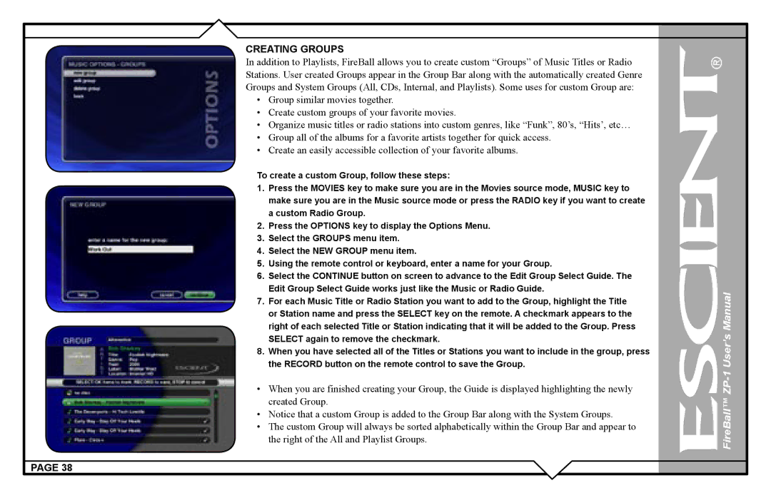 Escient ZP-'1 user manual Creating Groups 