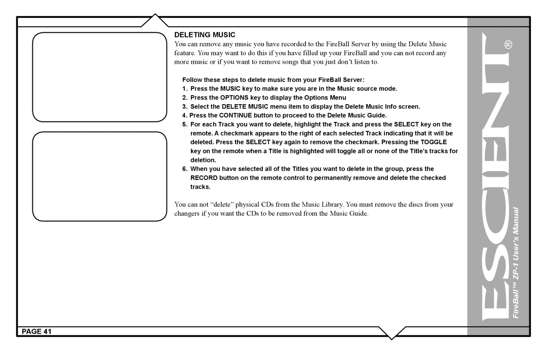 Escient ZP-'1 user manual Deleting Music 
