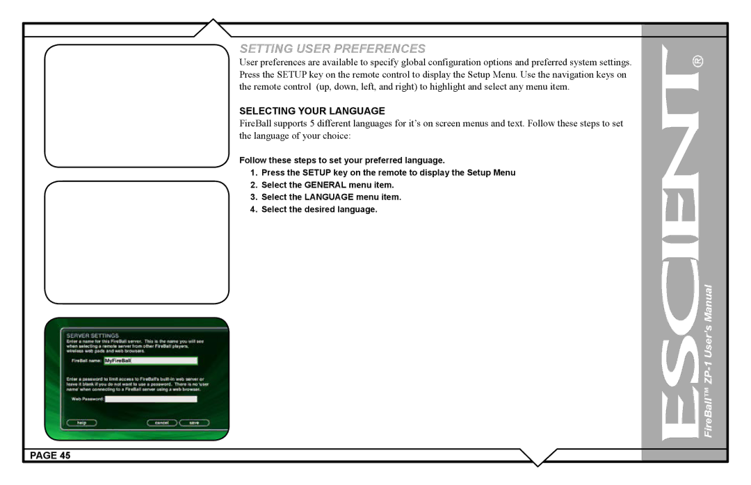 Escient ZP-'1 user manual Selecting Your Language 