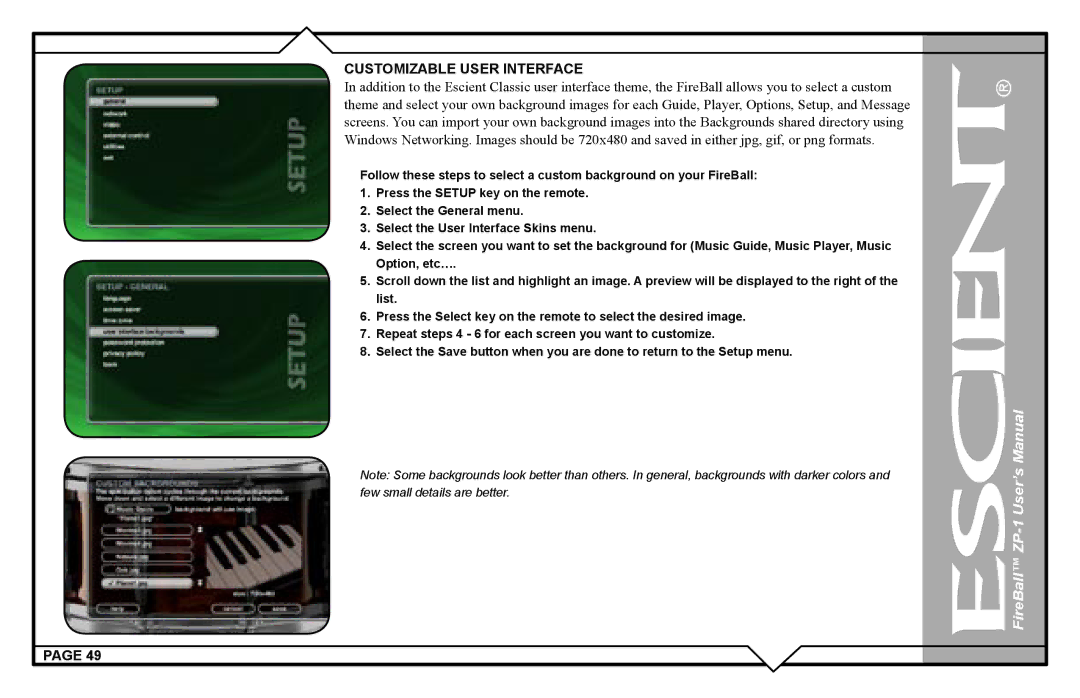 Escient ZP-'1 user manual Customizable User Interface 