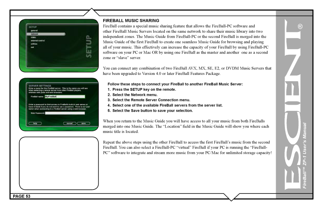 Escient ZP-'1 user manual Fireball Music Sharing 