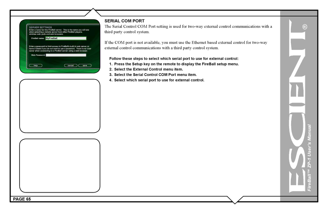 Escient ZP-'1 user manual Serial COM Port 