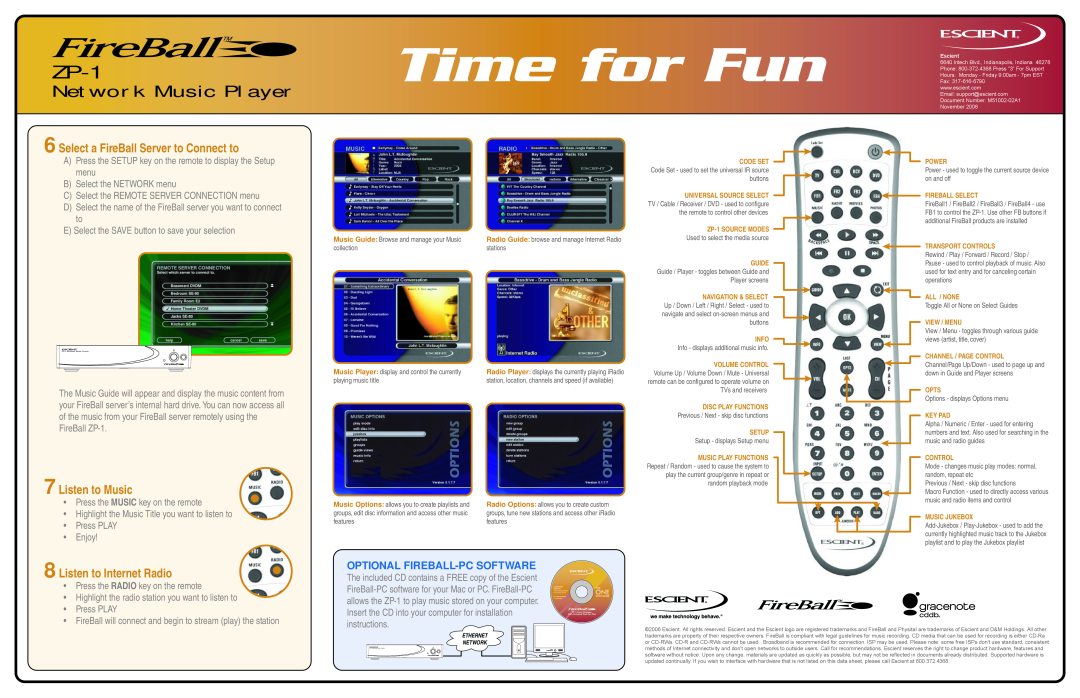 Escient ZP-1 user manual Time for Fun, Select a FireBall Server to Connect to, Listen to Music, Listen to Internet Radio 