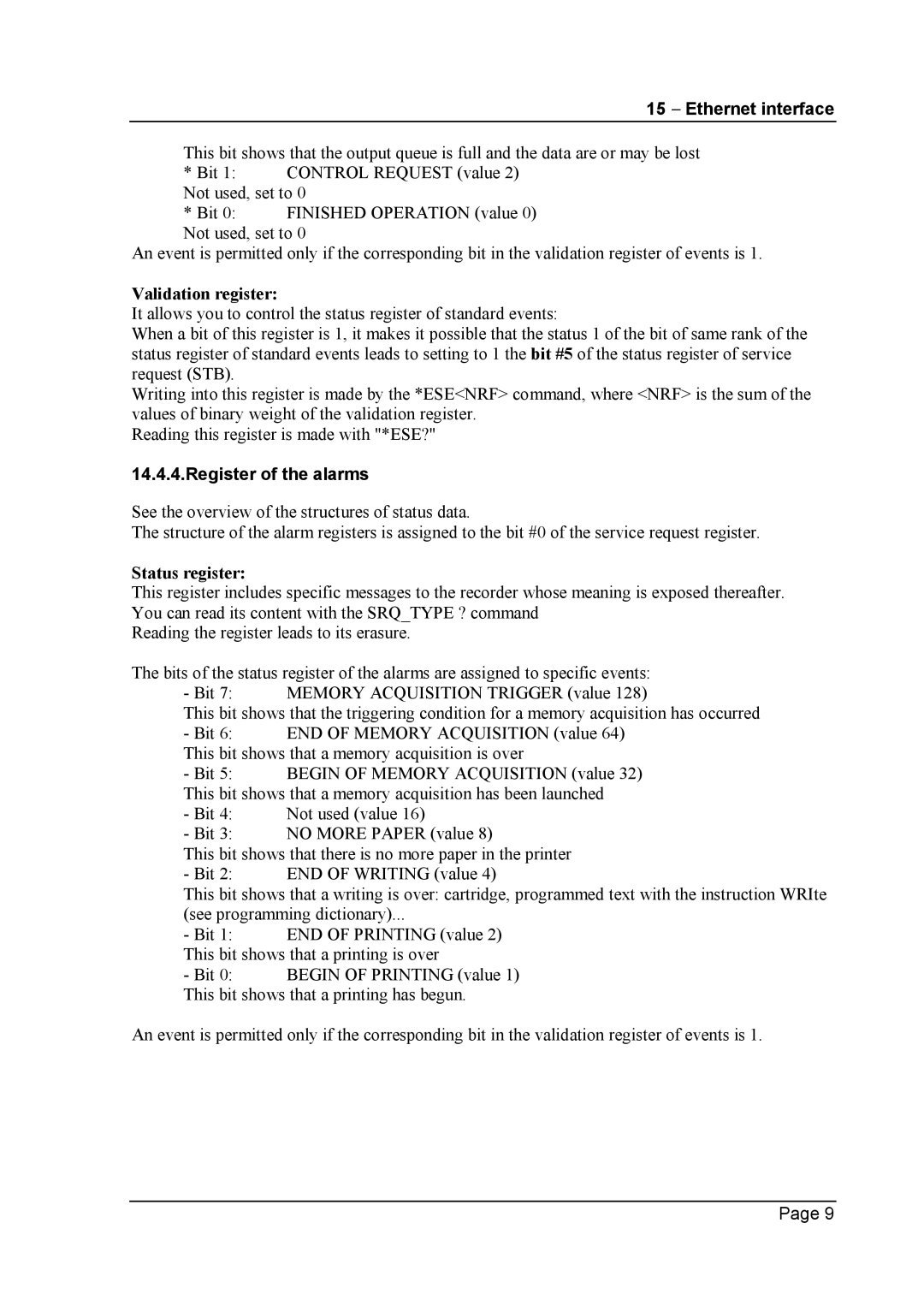 Escort 3004B, 3016B, 3008B user manual Register of the alarms 