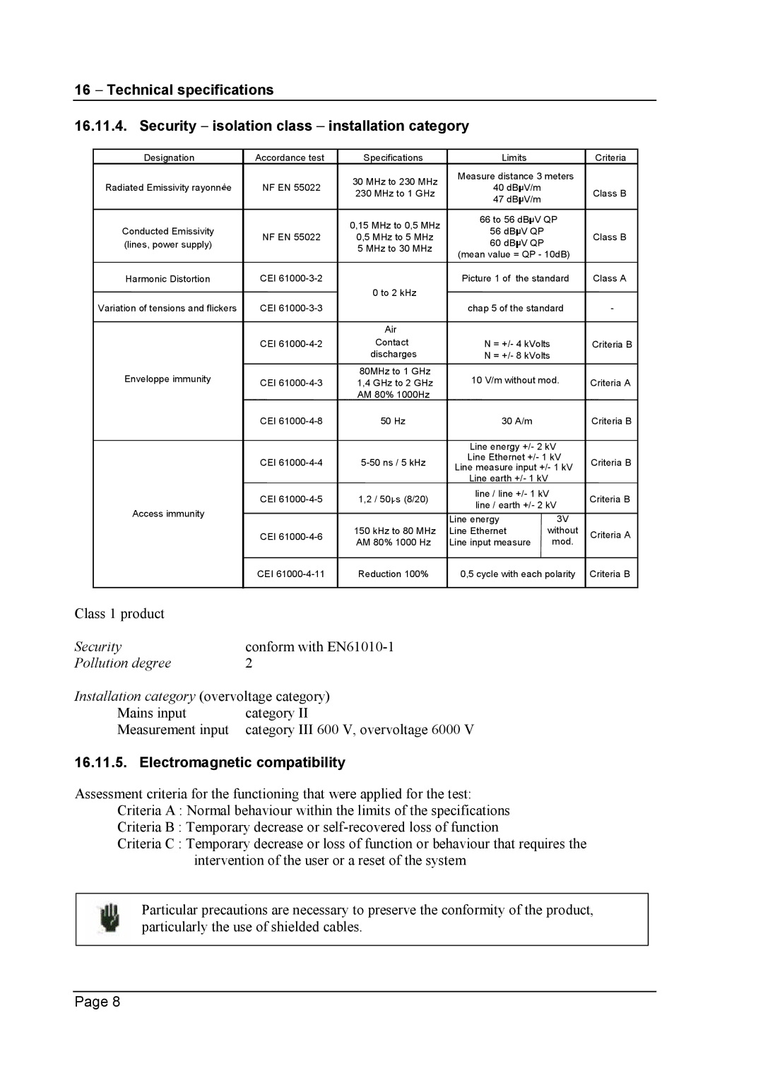 Escort 3008B, 3016B, 3004B user manual Electromagnetic compatibility, Accordance test 