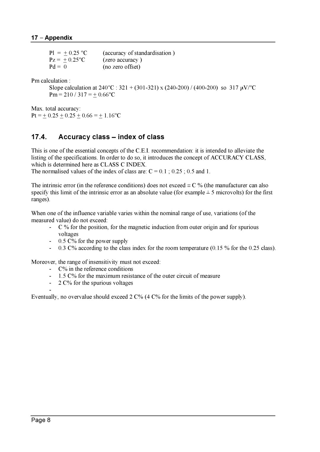 Escort 3004B, 3016B, 3008B user manual Accuracy class index of class 