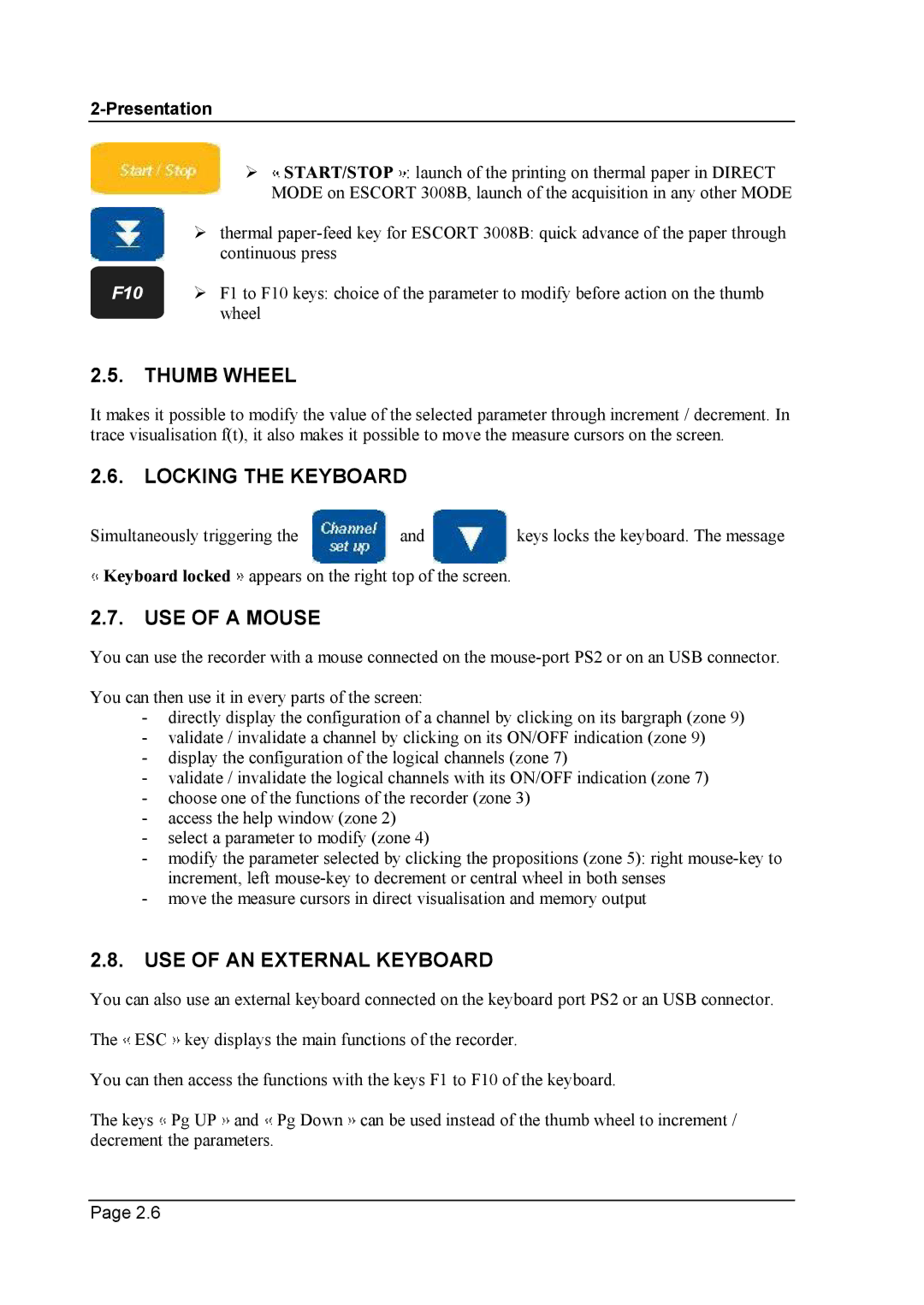 Escort 3008B, 3016B, 3004B user manual Thumb Wheel 