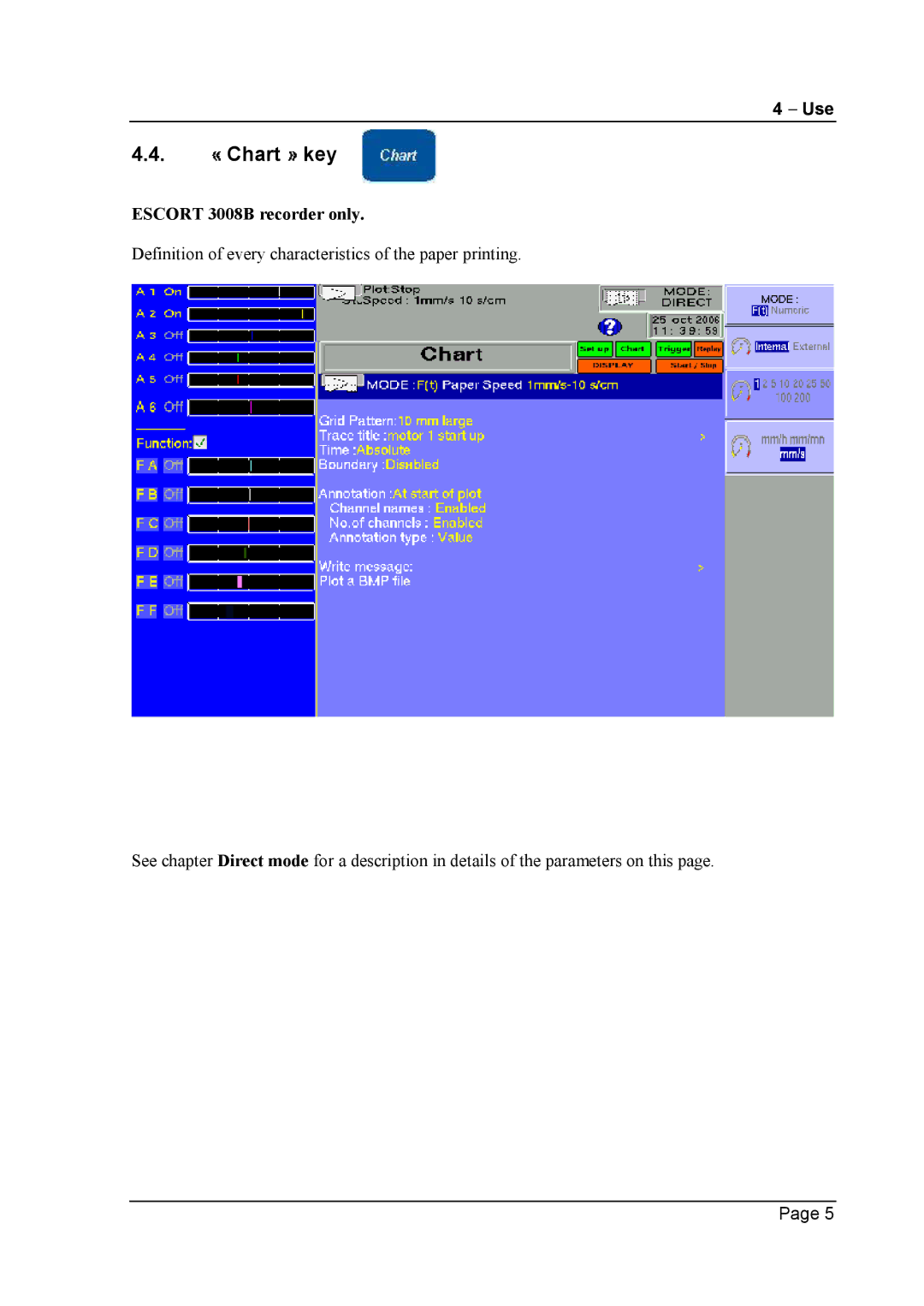 Escort 3016B, 3004B user manual Chart key, Escort 3008B recorder only 