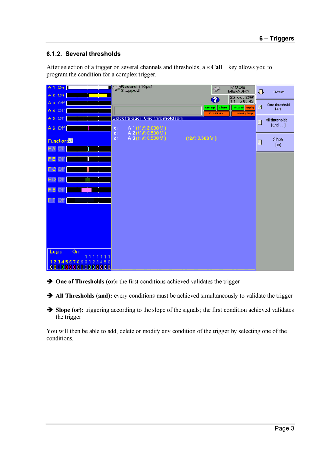 Escort 3016B, 3008B, 3004B user manual Triggers Several thresholds 