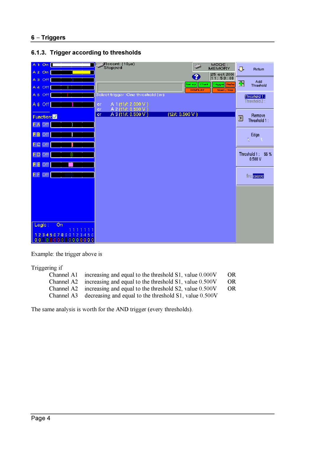 Escort 3008B, 3016B, 3004B user manual Triggers Trigger according to thresholds 