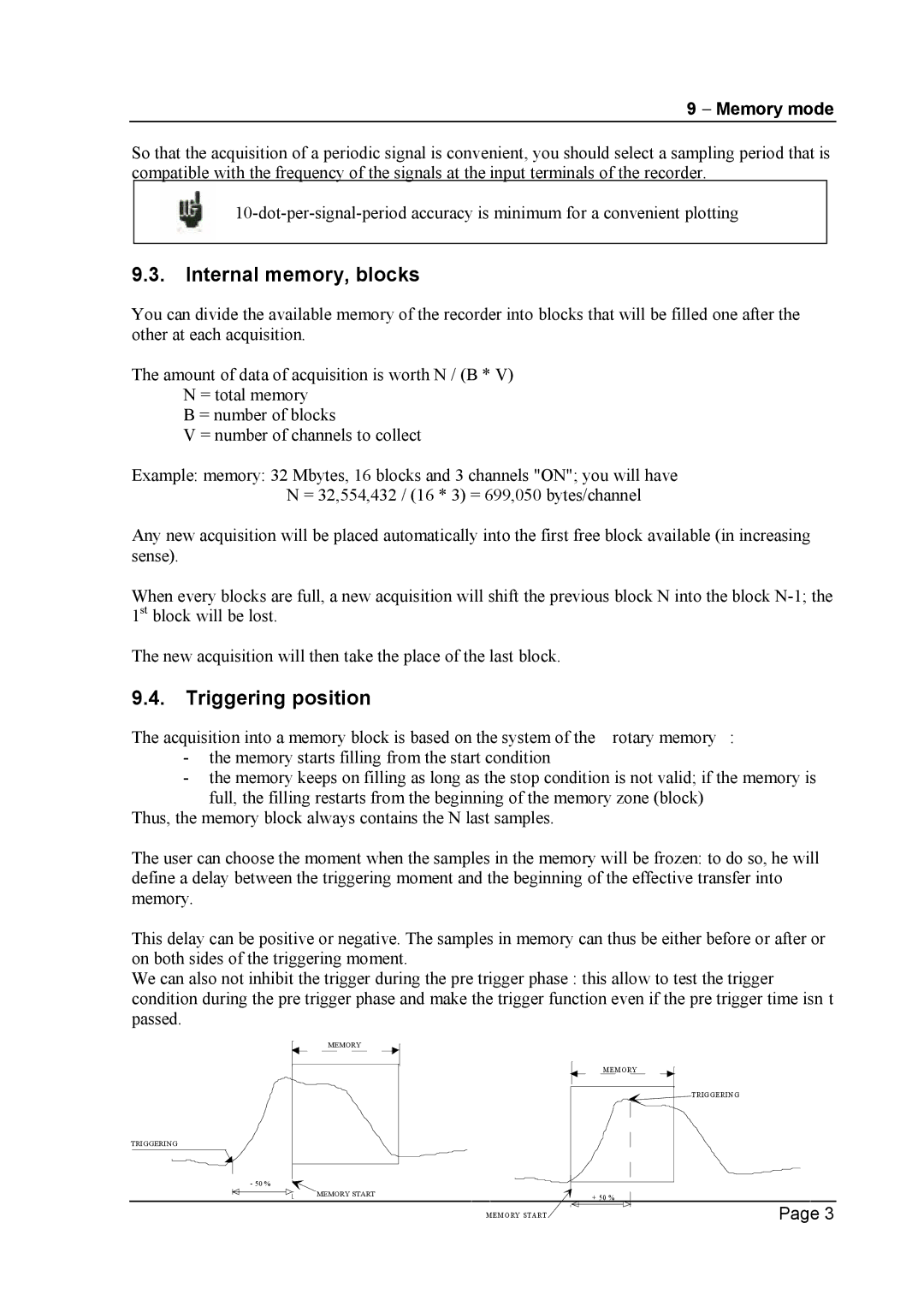 Escort 3008B, 3016B, 3004B user manual Internal memory, blocks, Triggering position 