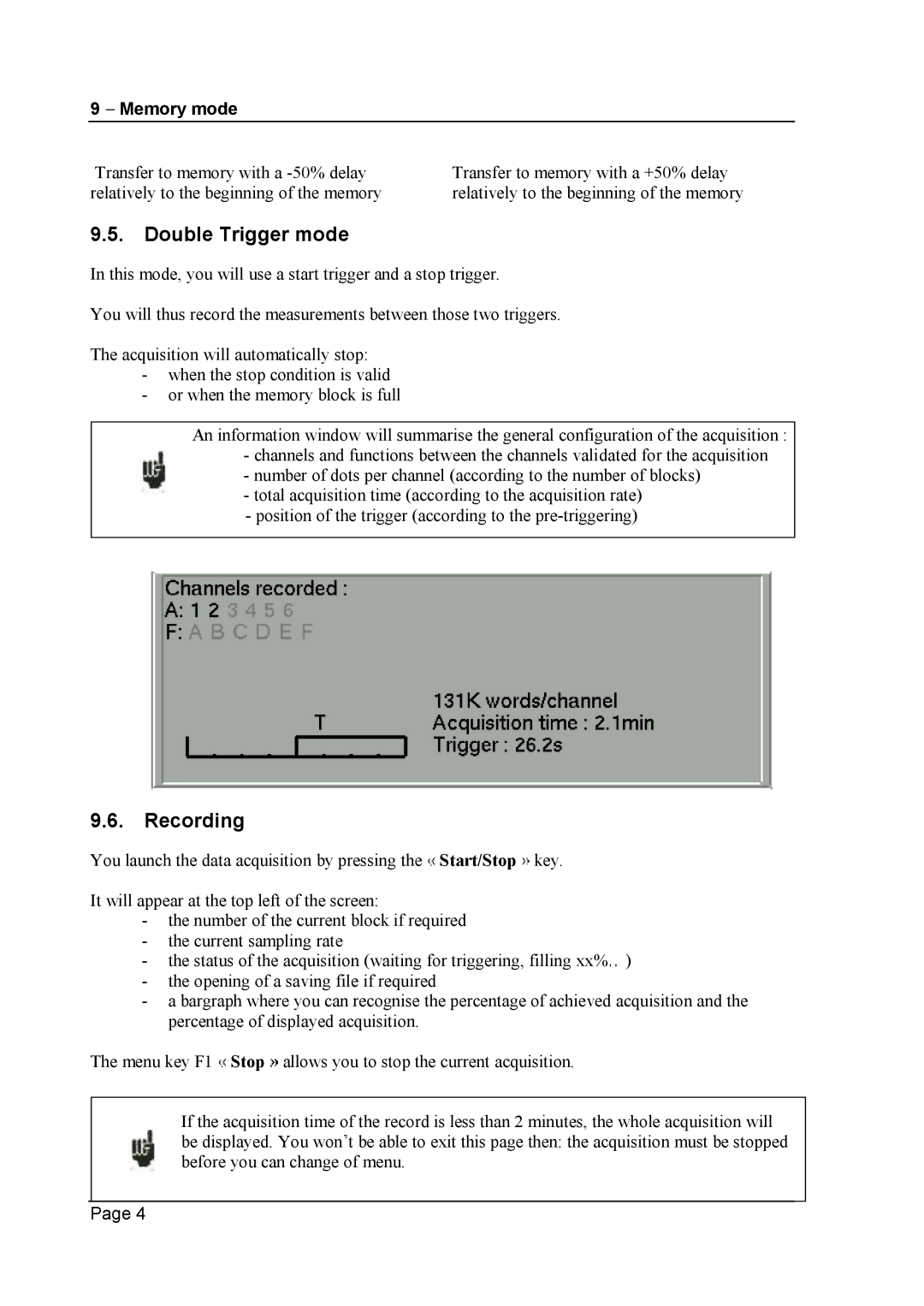 Escort 3004B, 3016B, 3008B user manual Double Trigger mode, Recording 