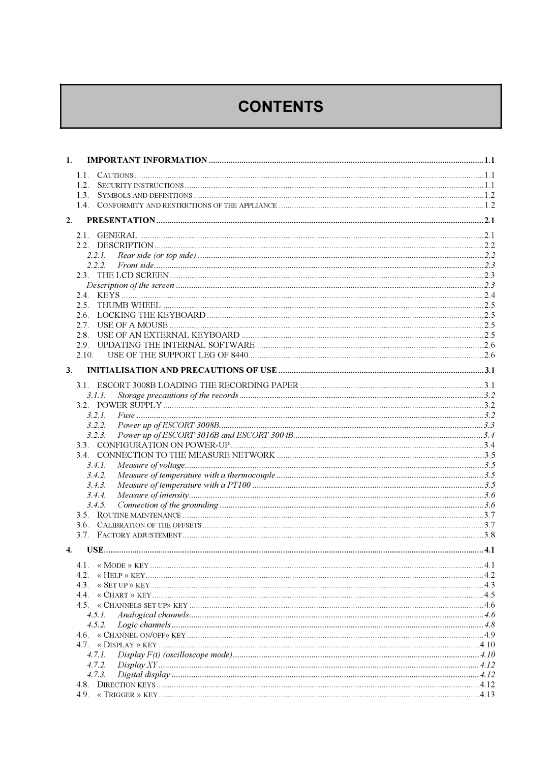 Escort 3008B, 3016B, 3004B user manual Contents 