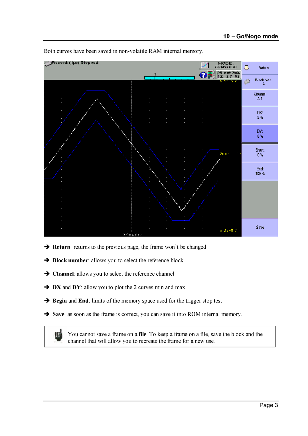 Escort 3016B, 3008B, 3004B user manual 10 Go/Nogo mode 