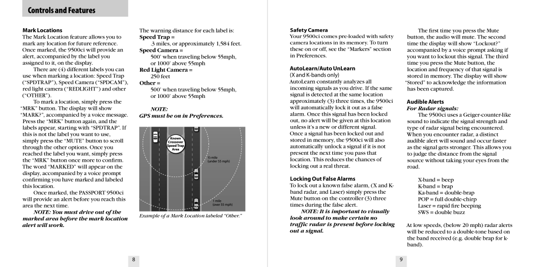 Escort 9500CI specifications GPS must be on in Preferences, For Radar signals 