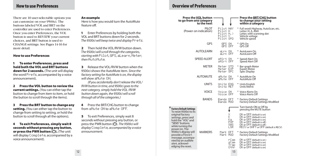 Escort 9500CI specifications How to use Preferences Overview of Preferences, An example 