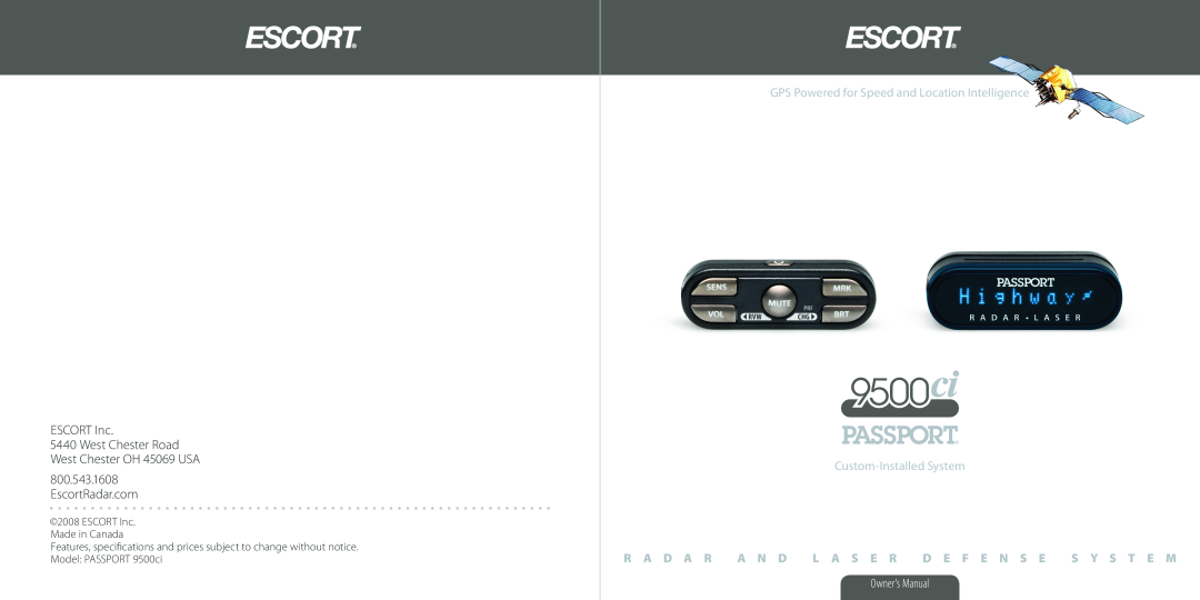 Escort 9500CI specifications ESCORT Inc, EscortRadar.com, GPS Powered for Speed and Location Intelligence 