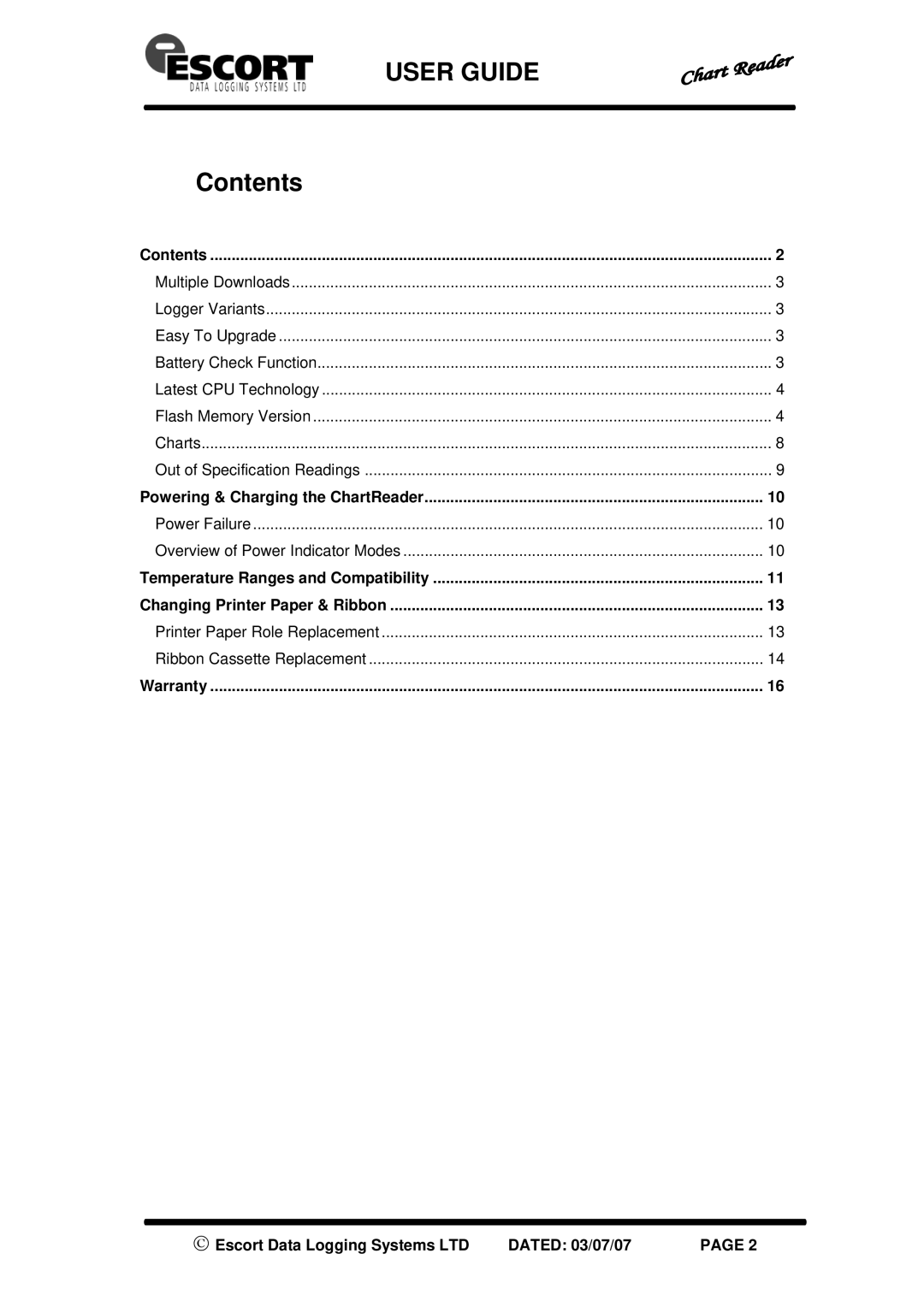 Escort EI-CR-MEM, EJ-CR-MEM, EJ-CR-II, EA-CR, MN-CR-MEM user manual User Guide, Contents 