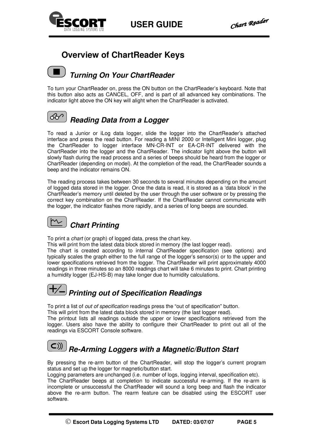 Escort EJ-CR-MEM, EJ-CR-II, EI-CR-MEM, EA-CR, MN-CR-MEM user manual Overview of ChartReader Keys 