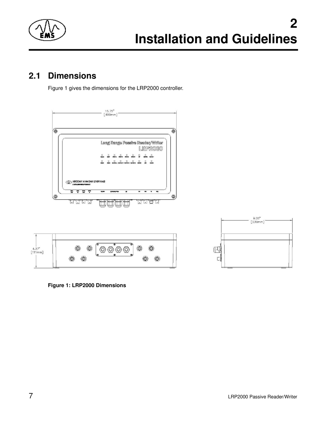 Escort manual LRP2000 Dimensions 