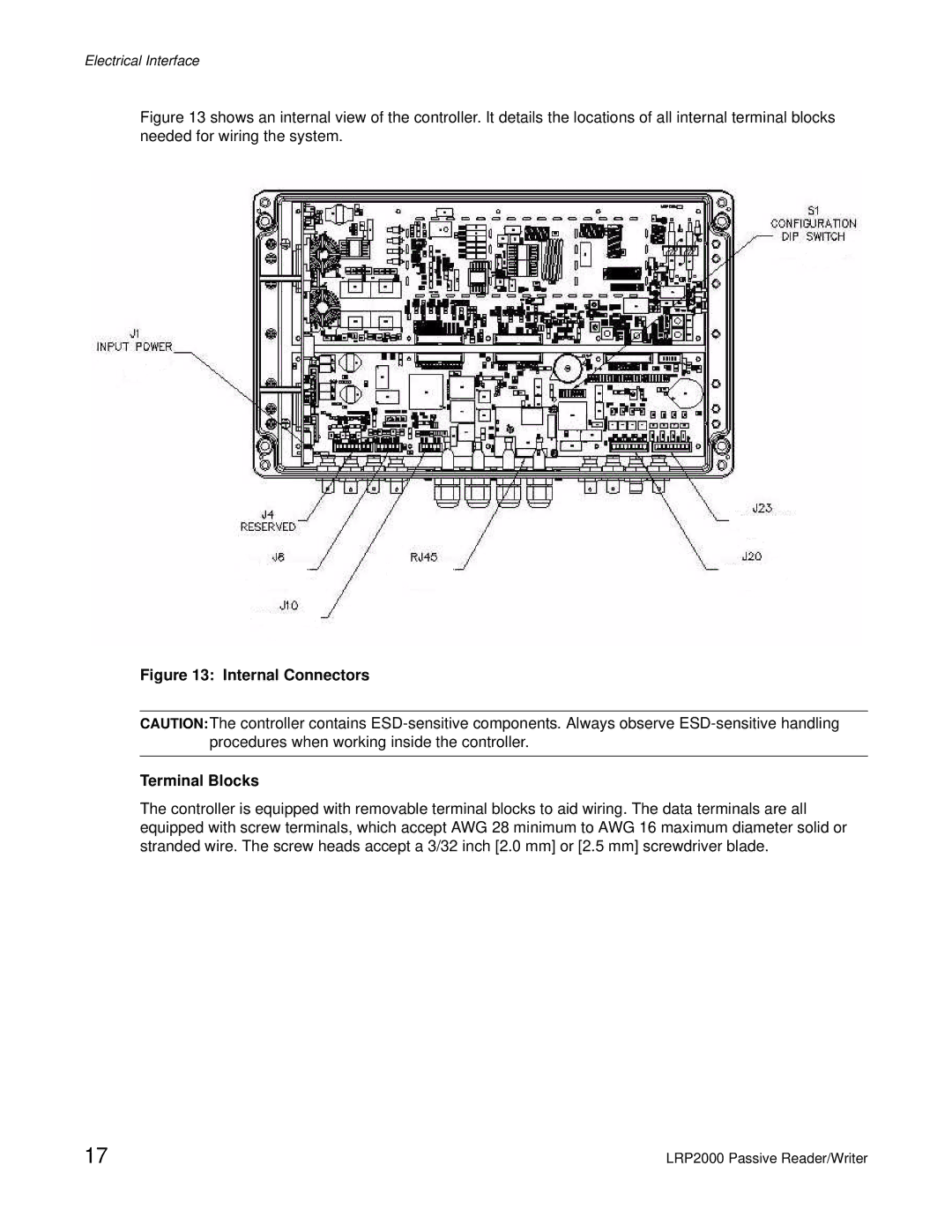 Escort LRP2000 manual Internal Connectors Terminal Blocks 