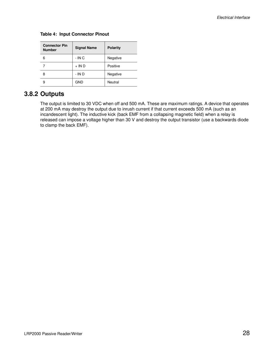 Escort LRP2000 manual Outputs, Gnd 