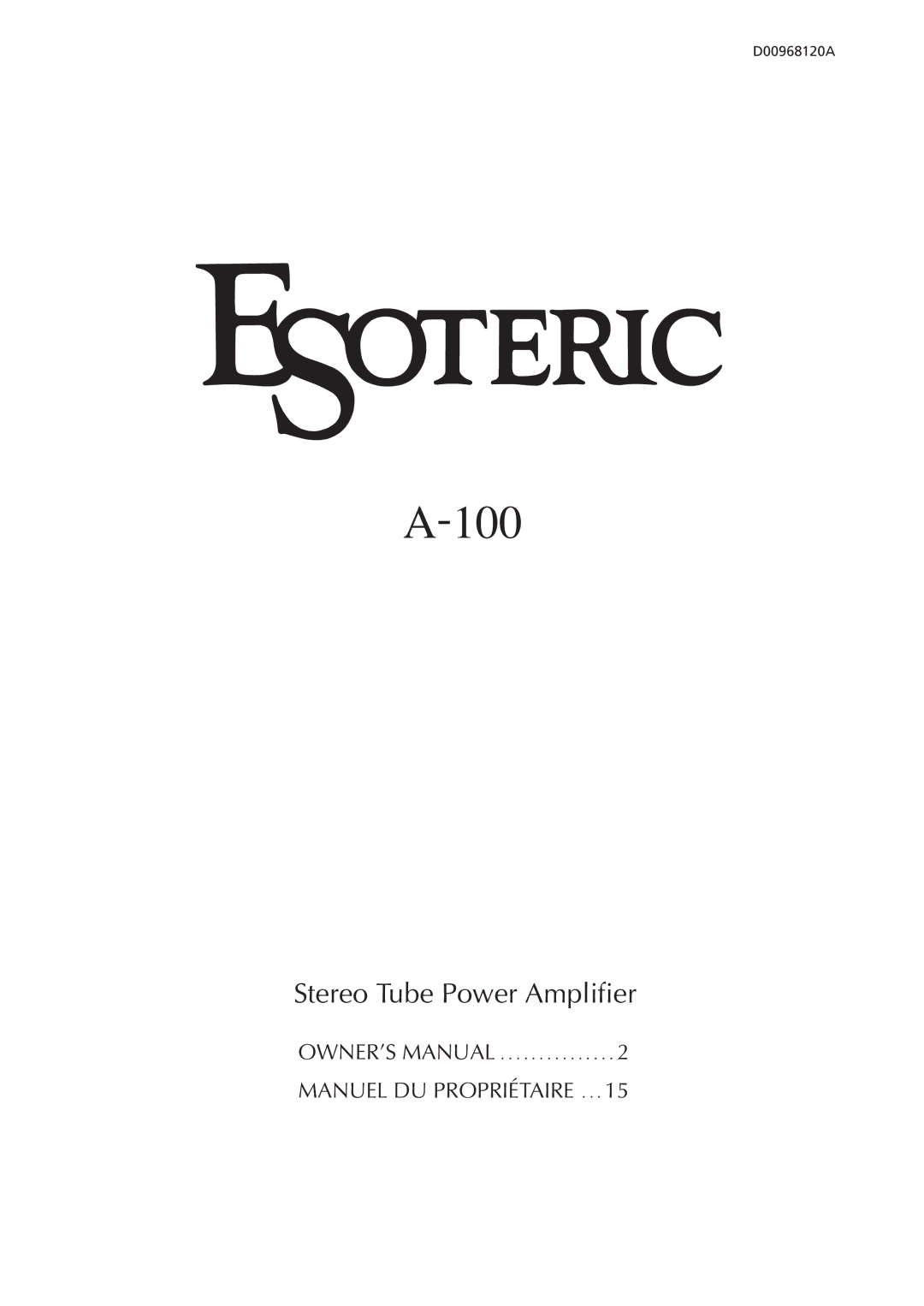 Esoteric A-100 owner manual 